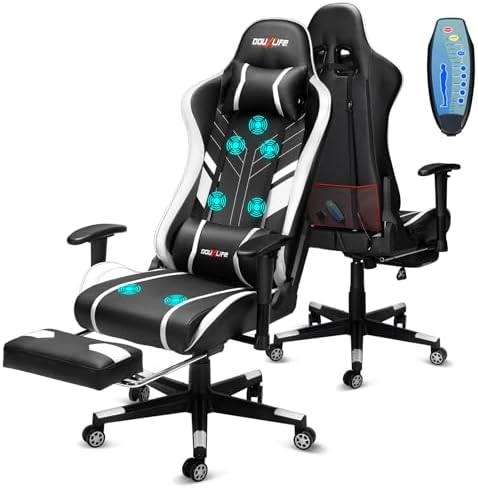 Douxlife 7-Point Massage Gaming Chair with Footrest, 400lbs Heavy Duty