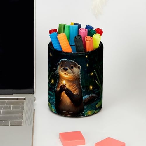 Cute Otter Pen Holder Pencil Organizer Cute Pencil Cup Desk Decor Makeup Brush Holder PU Multifunctional Office Supplies for Home Classroom School