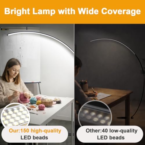 Dimmable LED Lamps for Living Room with 3 Color Temperatures, Ultra Bright 2000LM Arc Floor Lamps, Modern Standing Tall Lamp with Remote Control Reading Floor Lamp for Bedroom Office Classroom