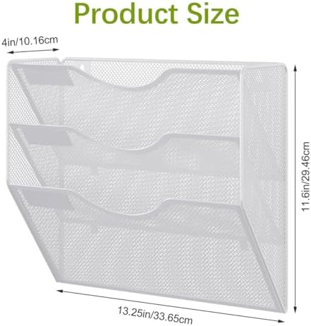 EasyPAG 3 Pocket Mesh Wall File Organizer, Hanging Paper Folder Holder with Classify Label, Vertical Wall Mount Mail Organizer for Office Home Classroom, White