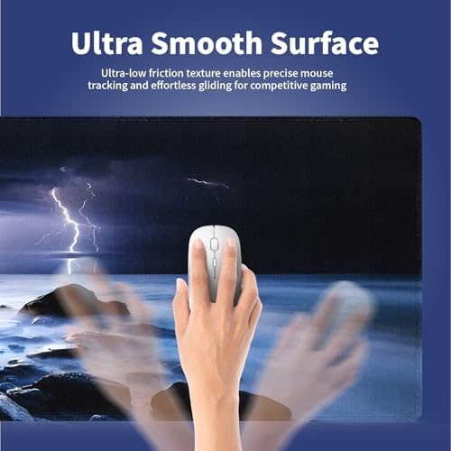 Lightning Thunderstorm Ocean Large Mouse Pad, Stormy Rocky Sea Desk Mat