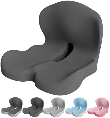 Orthopedic Cushion Seat Cushion,L-Shaped Lumbar Support,Breathable,Design for Office Chair,Car,Wheelchair Ergonomic Non Slip MemoryFoam Seat Skin with Back Support (Dark Grey)