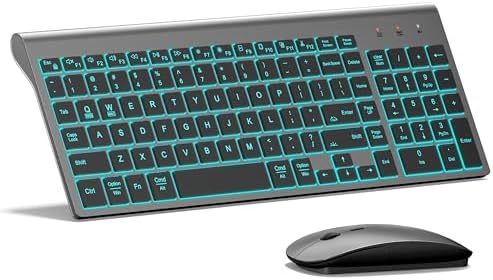 Wireless Backlit Keyboard and Mouse Ultra Slim Combo, TopMate - Gray Black