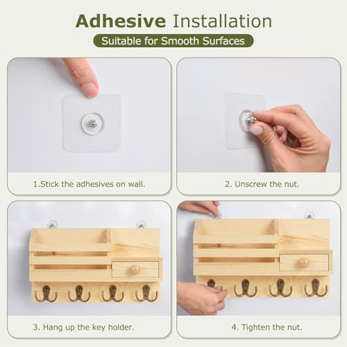 Key Holder Wall Mount, Wooden Key and Mail Organizer, Natural