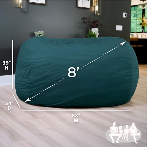 Big Joe Fuf 8Ft Giant Foam Bean Bag Chair, Oversized Couch with Removable Cover for Kids, Teens, Adults, Deep Sea Lenox, 8 Foot
