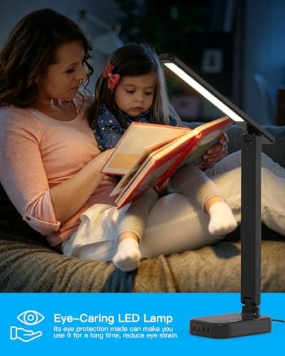 LED Desk Lamp Power Strip with 4 USB 3 Outlets, Dorm Room Essentials, Black