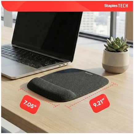 Staples TECH Mouse Pad with Gel Wrist Rest, Non-Slip, Black, 53326