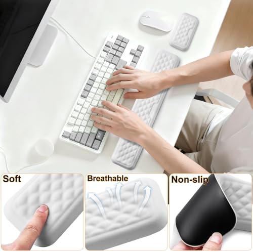 Keyboard Wrist Rest Mouse Wrist Support, Memory Foam Wrist Rest Pad for Computer Laptop, Ergonomic Wrist Cushion Support for Typing Pain Relief, Gaming Home Office, White