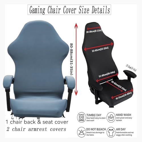 Gaming Chair Cover Set with Armrest Covers, Stretch Ruffled Slipcover for Racing Office Computer Reclining Chairs (Gray-Blue)