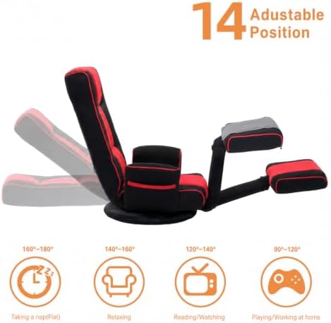 360° Swivel Floor Chair, 14-Position Adjustable Backrest & Footrest
