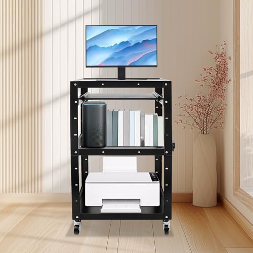 4 Tier Mobile AV Cart with with Pull-Out Keyboard Tray for Office