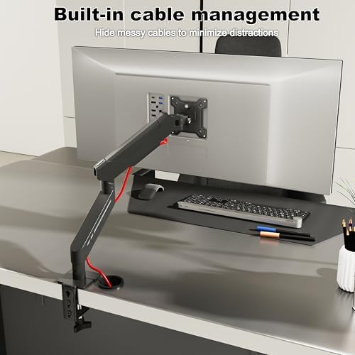THEARK Single Monitor Desk Mount 17"-32" Screens - Adjustable Mechanical Monitor Arm Computer Monitor Stand up to 19.8 lbs,VESA Arm Desk Mount with C-Clamp and Grommet Base,VESA 75x75/100x100mm,Black