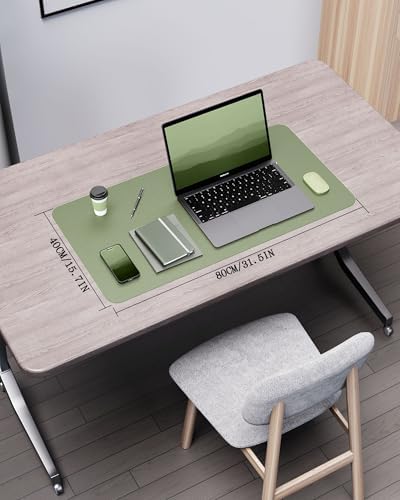 YSAGi Double-Sided Desk Pad, 31.5"x15.7"Leather Desk Mat, Eco Cork Desk Pad Protector,Large Mouse Pad,Waterproof Desk Blotter for Office/Home(Bamboo Green)