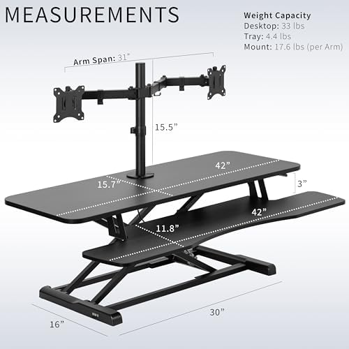 VIVO Black 42 in Standing Desk Converter with Monitor Stand, DESK-V042KB-M2