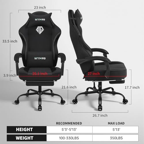 SITMOD Gaming Chair, Comfortable Video Game Chairs for Adults with Footrest High Back Headrest Lumbar Support Fabric Office Computer Desk Chair Reclining Ergonomic Big and Tall Silla Gamer