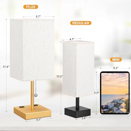 Gold Bedside Lamp for Bedroom - 3 Color Temperatures, USB A+C, 2 AC Outlets