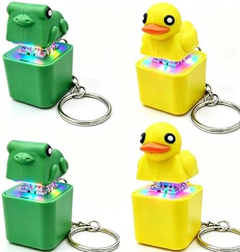 Frog Croaking Fidget Toy,Quacking Duck Stress Reliever Keychain with Colorful Lights,Rechargeable Keyboard Clicker,Stress Reliever for Anxiety and Sensory Fun(4PCS)