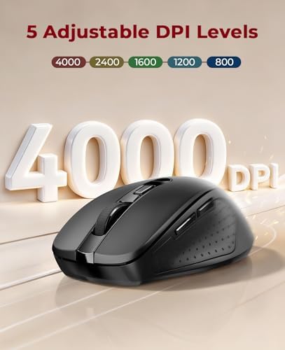 Redragon Wireless Mouse BT5.0/3.0 & 2.4G, 6 Buttons, 5 Level 4000DPI Bluetooth Mouse, 18 Months Battery, Portable Optical Computer Mice for Laptop, PC, Chromebook, Windows, Mac-Black