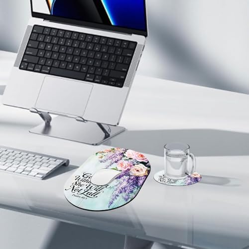 Small Mouse pad, Portable, Waterproof Non-Slip Rubber Bottom, Suitable for Wireless Mouse, Laptop Keyboard Tray for Both Men and Women, Office Travel 7.1x10.6in，Floral Psalm 46:5