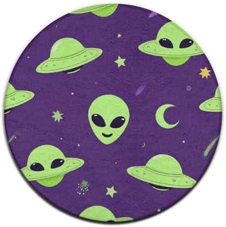Large Home Decor Mat, Soft Round Yoga Carpet, Non Slip Machine Washable Kitchen Office Circle Rug Alien Art Purple
