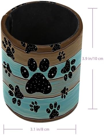 Teal Brown Wood Grain Galaxy Paws Pen Holder Pencil Organizer Cute Pencil Cup Desk Decor Makeup Brush Holder PU Multifunctional Office Supplies for Home Classroom School