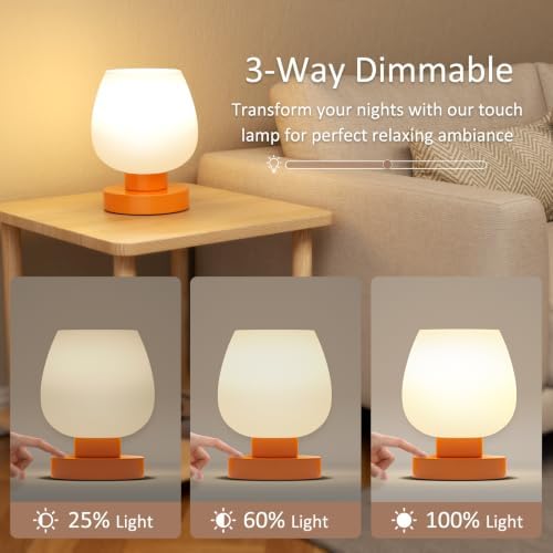Seealle Small Touch Table Lamp for Nightstand, 3 Way Dimmable Bedside Lamp