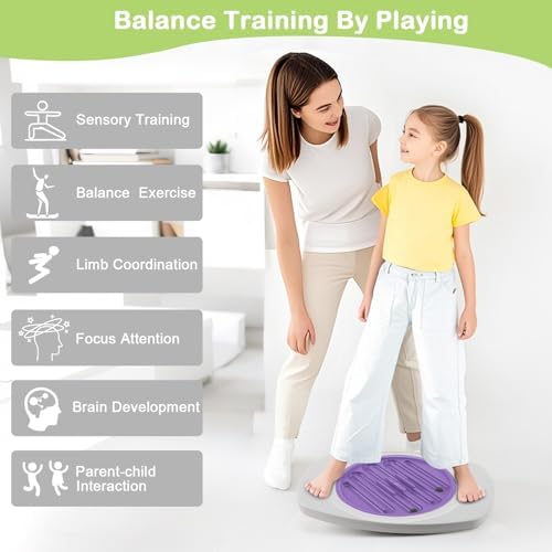 Balance Board with Maze for Kids, Labyrinth Wobble Board Rocking Seesaw Sensory Training with 2 Balls & 2 Replacement Labyrinth Disks, Non-Slip Pedals Indoor Outdoor for Boys Girls