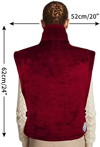 26" x 35" Flannel Neck&Shoulder&Back Heating Pad with 12 Temperature Settings&Countdown Timer, Pain Relief for Back/Neck/Shoulders/Menstrual Pain(Red)