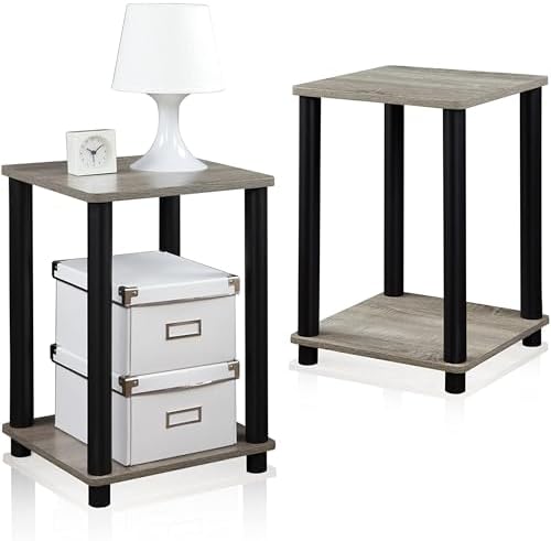Furinno Turn-N-Tube Night Stand Set of 2, 2-Tier Nightstand, French Oak