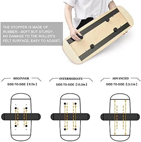 Balance Board Trainer, Wooden Balance Board with Adjustable Stoppers -3 Different Distance Options-Balance Exercise Equipment for Fitness Work