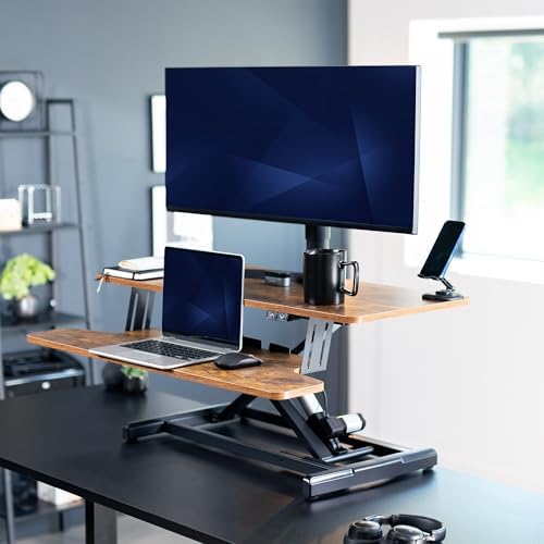VIVO Vintage Brown 36 inch Electric Desk Converter, DESK-VE36N