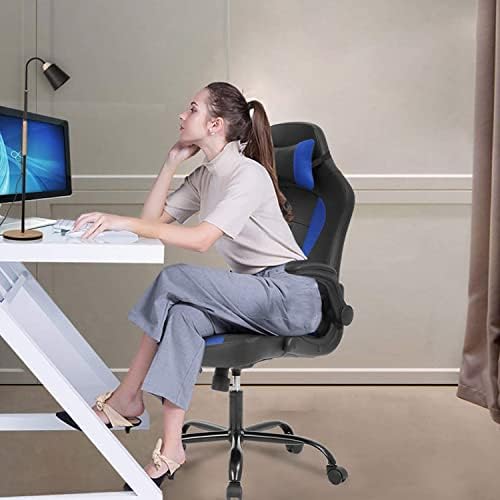 Gaming Chair Computer Desk Home Office Chairs Ergonomic PC E-Sport Video Game Chair with Lumbar Support and High Back PU Leather Recliner Chair for Gamer Student (Blue)