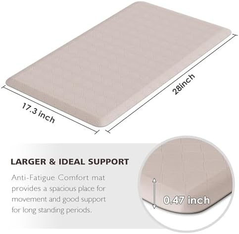 HappyTrends Kitchen Runner Rugs Anti-Fatigue mats,17.3"x 28",Non Slip Waterproof Ergonomic Comfort Mat for Kitchen, Floor Home, Office, Sink, Laundry,Khaki