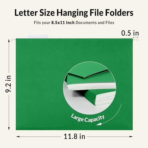 SUNEE Hanging File Folders, 25 Pack Letter Size Hanging File Folders with 1/5-Cut Tabs, Ideal for Home and Office Organization and Papers Classification,Light Green