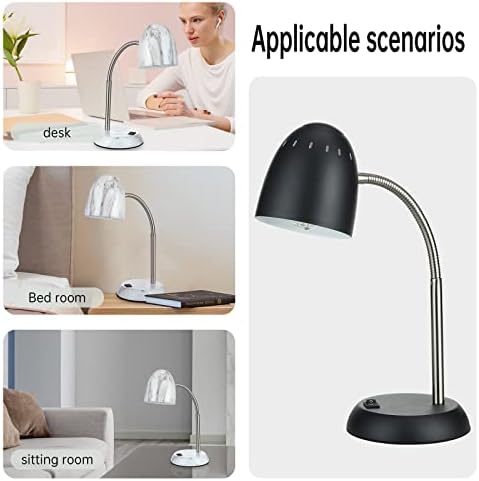 Eye-Caring Table Lamp of Simple Designs Home E26 Led Screw Basic Metal Desk Lamp with Flexible Gooseneck Hose Neck Study Lamp for Bedroom Office Living Room Convenient On/Off Switch(Black)