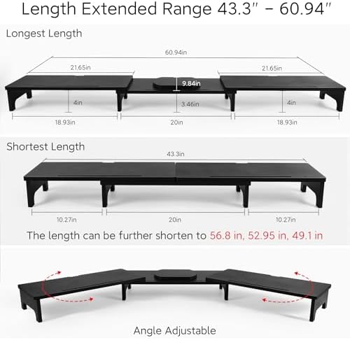 Nnewvante Bamboo Monitor Stand Riser, 60 inch Upgrade Height Large TV Riser