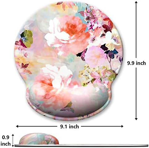 Ergonomic Mouse Pad with Wrist Support, Floral Memory Foam Wrist Rest Mouse Pads, Cute Computer Laptop Office Accessories Decor, Pain Relief Mousepad for Gaming Work Women Girls, Pink Flowers