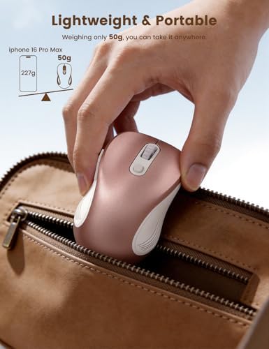 WisFox 2.4GHz Wireless Mouse for Laptop, Ergonomic 6-Button, Rose Gold