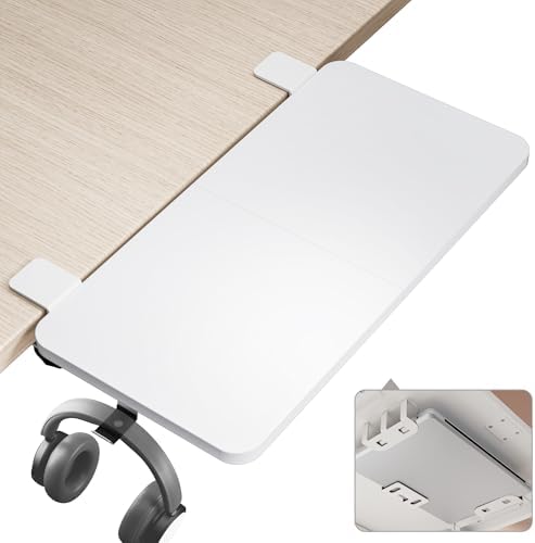 PEGZONE Desk Extender Tray, 24" x 12", with Laptop Holder, Medium, White