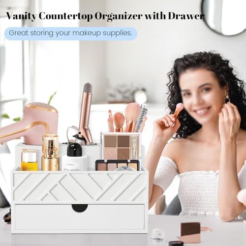 Hair Tool Organizer, Hair Dryer Holder with Drawer, Bathroom Countertop Organizer for Bathroom Accessories, Blow Dryer Organizer for Hair Styling Tools, Vanity Organizer for Bathroom, Vanity, Kitchen