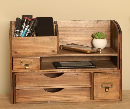 Rustic Brown Large Wooden Desk Organizer
