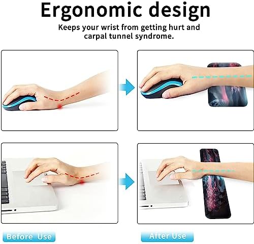 Large Gaming Mouse Pad+Memory Foam Ergonomic Keyboard Wrist Rest Support+Wrist Rest+Coaster, Extended Desk Pad Set, Stitched Edge Non Slip Desk Mat 4PC for Office & Home, Moon Cherry Blossom