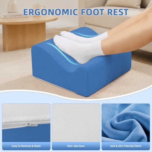 Work Foot Rest Under Desk,Ergonomic Footrest & Washable Cover Blue