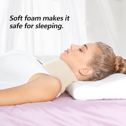 Soft Foam Neck Brace Universal Cervical Collar, Adjustable Neck Support Brace for Sleeping - Relieves Neck Pain and Spine Pressure, Neck Collar After Whiplash or Injury (White, 3.5" Depth, Medium)