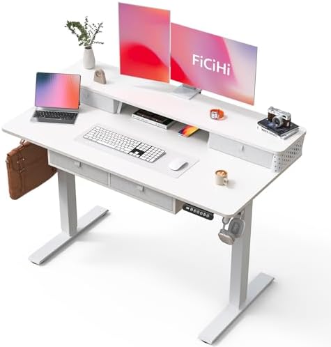 FiCiHi 48x24 Inch Electric Standing Desk, 4 Drawers, Adjustable Height Desk