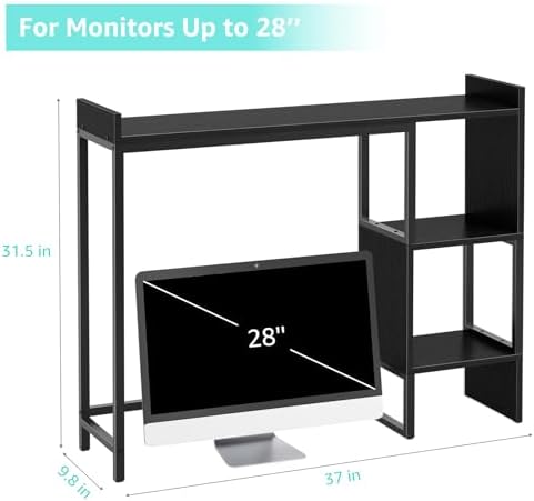 Black Desk Hutch Top Only Dorm, Desktop Shelf Bookshelf 37" Organizer Shelves for Computer Dorm Office