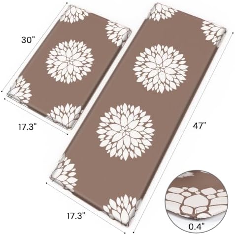 2PCS Kitchen Mats for Floor, Anti Fatigue Non-Slip Water Resistant Khaki Rug
