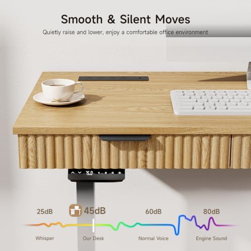 ONBRILL 63" Electric Standing Desk with File Cabinet, Height Adjustable,Oak