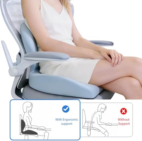 Adjustable Memory Foam Lumbar Cushion - Ergonomic Lower Back Support Pillow with Cotton Cover, Mid-Height Customizable Design for Office Chair, Car Seat, Long Sitting (Blue, Large)