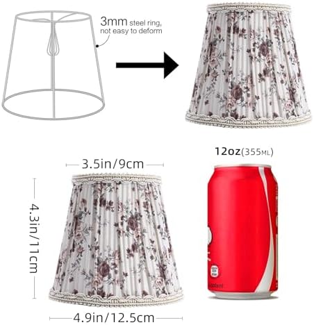 Fuloon Chandelier Lamp Shades, Clip on Small Sconce Lamp Shades, Suit for Candelabra Bulbs in Modern/European/French Country/Farmhouse Decoration, 3.5x4.3x4.9 in(6 Pack, Chiffon Rosa Printed)